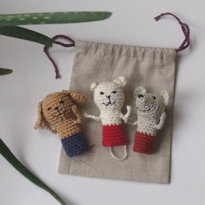 Ujjbáb készlet, barátok, kutya, cica, egér, horgolt - játék & sport - bábok - ujjbáb - Meska.hu