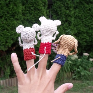 Ujjbáb készlet, barátok, kutya, cica, egér, horgolt - játék & sport - bábok - ujjbáb - Meska.hu