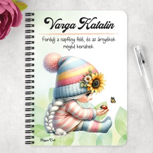 Személyre szabható - Katicás napraforgós manó lány mintás A5-ös füzet - otthon & életmód - papír, írószer - jegyzetfüzet & napló - Meska.hu