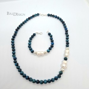 Kék tigrisszem szett gyöngy díszítéssel - Meska.hu