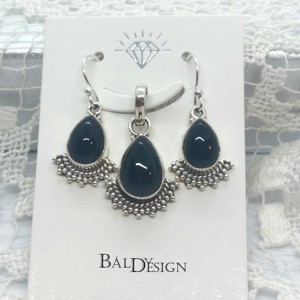 Ezüst onix fülbevaló és medál, Ékszer, Ékszerszett, Ékszerkészítés, MESKA