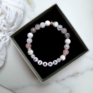 Rosegold rózsakvarc-hegyikristály ásványkarkötő névvel, Ékszer, Karkötő, Ásványkarkötő, , MESKA