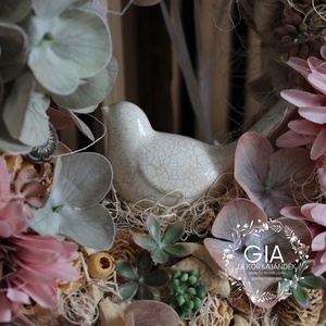 Virágos ajtódísz madárkával/ tavaszi nyári koszorú - otthon & életmód - dekoráció - ajtó- és ablak dekoráció - ajtódísz & kopogtató - Meska.hu