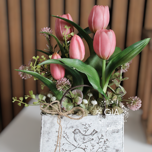 Tulipános bádog kaspós, Otthon & Életmód, Dekoráció, Asztal és polc dekoráció, Asztaldísz, Mindenmás, MESKA