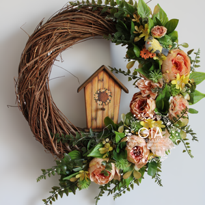 Tavaszi virágos ajtódísz, Otthon & Életmód, Dekoráció, Ajtó- és ablak dekoráció, Ajtódísz & Kopogtató, Festett tárgyak, Mindenmás, MESKA