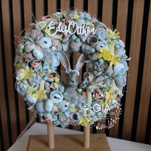 Húsvéti nyuszis ajtódísz , Ünnepi díszek, dekorációk, Húsvéti díszek és dekorációk, Húsvéti ajtódísz, kopogtató, Mindenmás, MESKA
