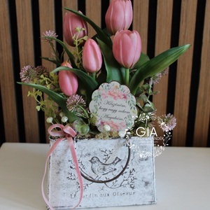 Tulipános bádog kaspós, Otthon & Életmód, Virágdekoráció, Virágdíszek, Virágdísz kaspóban, Mindenmás, MESKA