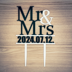 Esküvői tortabeszúró - Mr és Mrs egyedi dátummal - Meska.hu
