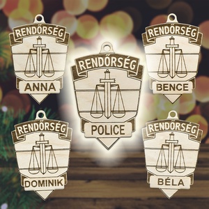 Karácsonyfadísz - Rendőrségi jelvény egyedi felirattal, Karácsony, Karácsonyi lakásdekoráció, Karácsonyfadíszek, Gravírozás, pirográfia, MESKA