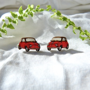 Fiat 500 autós fülbevaló, Ékszer, Fülbevaló, Pötty fülbevaló, Ékszerkészítés, Famegmunkálás, MESKA