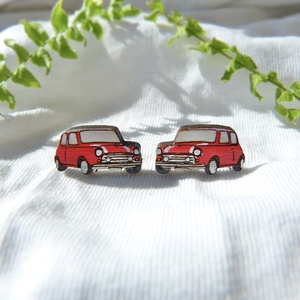 Mini Morris Cooper autós fülbevaló, Ékszer, Fülbevaló, Pötty fülbevaló, Ékszerkészítés, Famegmunkálás, MESKA