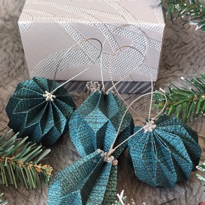 Különleges kékes zöld karácsonyfadísz szett díszdobozban (4 darabos) LNT01404 - karácsony - karácsonyi lakásdekoráció - karácsonyfadíszek - Meska.hu