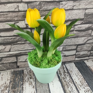 Élethű sárga tulipánok kaspóban TUE516SA - Meska.hu