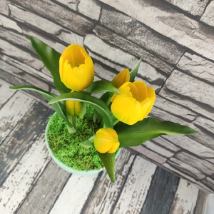 Élethű sárga tulipánok kaspóban TUE516SA - otthon & életmód - dekoráció - asztal és polc dekoráció - asztaldísz - Meska.hu