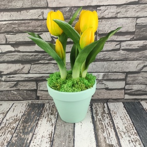 Élethű sárga tulipánok kaspóban TUE516SA - otthon & életmód - dekoráció - asztal és polc dekoráció - asztaldísz - Meska.hu