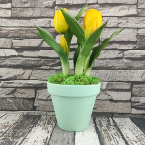 Élethű sárga tulipánok kaspóban TUE516SA - otthon & életmód - dekoráció - asztal és polc dekoráció - asztaldísz - Meska.hu