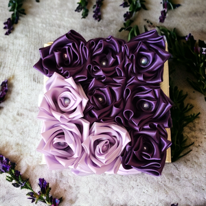 Szatén- és selyemrózsa box lila színben 9 szálas - esküvő - dekoráció - asztaldísz - Meska.hu