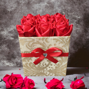 Szaténrózsa box piros színben 9 szálas - esküvő - emlék & ajándék - szülőköszöntő ajándék - Meska.hu