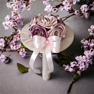 Mályva, rosegold szaténrózsa csokor - esküvő - menyasszonyi- és dobócsokor - Meska.hu