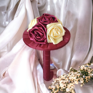 Bordó és krémszínű szaténrózsa csokor - esküvő - menyasszonyi- és dobócsokor - Meska.hu