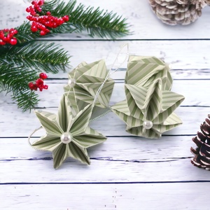 Olíva zöld, fehér csíkos csillag karácsonyfadísz szett 4 db-os 7CS04009FHZO - karácsony - karácsonyi lakásdekoráció - karácsonyfadíszek - Meska.hu
