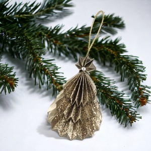 Pezsgő színű fenyőfa formájú karácsonyfadísz FF023 - karácsony - karácsonyi lakásdekoráció - karácsonyfadíszek - Meska.hu