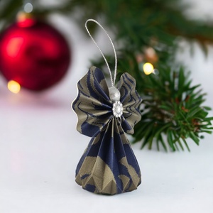 Sötétkék mintás papírangyalka PANEZ0043 - karácsony - karácsonyi lakásdekoráció - karácsonyfadíszek - Meska.hu