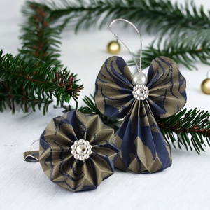 Sötétkék mintás papírangyalka PANEZ0043 - karácsony - karácsonyi lakásdekoráció - karácsonyfadíszek - Meska.hu