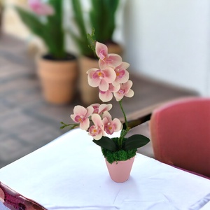 Rózsaszín kétágú élethű orchidea színes agyagkaspóban ORK217RS - otthon & életmód - dekoráció - virágdísz és tartó - csokor & virágdísz - Meska.hu