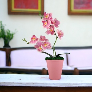 Pink cirmos színű kétágú élethű orchidea színes agyagkaspóban ORK218PK - otthon & életmód - dekoráció - virágdísz és tartó - csokor & virágdísz - Meska.hu