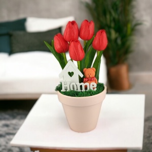 Piros tulipánok barack kaspóban TUG551PS, Otthon & Lakás, Dekoráció, Virágdísz és tartó, Csokor & Virágdísz, Virágkötés, MESKA