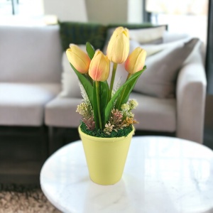 Barackszínű cirmos tulipánok kaspóban kis virágokkal TUG556BC - otthon & lakás - dekoráció - virágdísz és tartó - csokor & virágdísz - Meska.hu