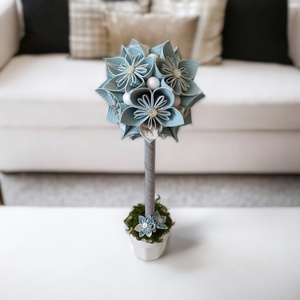 Világos türkiz színű, mintás virágfa festett kézműves betonkaspóban KVF007 - otthon & életmód - dekoráció - asztal és polc dekoráció - asztaldísz - Meska.hu