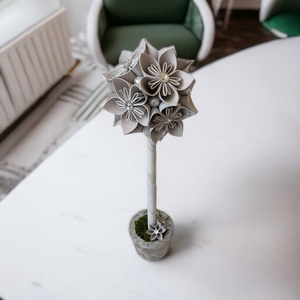 Világos szürke színű virágfa festett kézműves betonkaspóban KVF010 - otthon & életmód - dekoráció - asztal és polc dekoráció - asztaldísz - Meska.hu