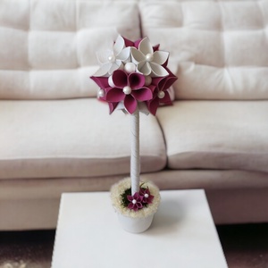 Pink, fehér színű cseresznyevirágfa festett kézműves betonkaspóban KVF014 - otthon & életmód - virágdekoráció - virágdíszek - virágdísz kaspóban - Meska.hu