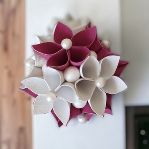 Pink, fehér színű cseresznyevirágfa festett kézműves betonkaspóban KVF014 - otthon & életmód - virágdekoráció - virágdíszek - virágdísz kaspóban - Meska.hu