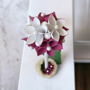 Pink, fehér színű cseresznyevirágfa festett kézműves betonkaspóban KVF014 - otthon & életmód - virágdekoráció - virágdíszek - virágdísz kaspóban - Meska.hu