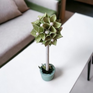 Világos zöld színű, fehér pöttyös mintás cseresznyevirágfa festett kézműves betonkaspóban KVF018 - otthon & életmód - dekoráció - asztal és polc dekoráció - asztaldísz - Meska.hu