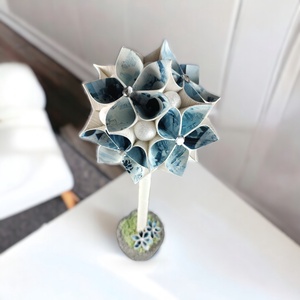 Kék fehér mintás virágfa homokfestett kézműves betonkaspóban KVF031 - otthon & lakás - dekoráció - virágdísz és tartó - csokor & virágdísz - Meska.hu