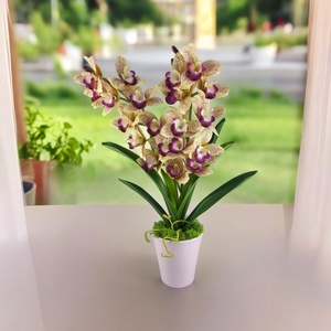 Nagy méretű, kétágú sárga, lila pöttyös csónakorchidea ORC208SALI, Otthon & Életmód, Dekoráció, Virágdísz és tartó, Csokor & Virágdísz, Virágkötés, MESKA