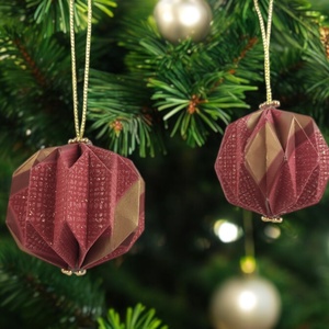 Origami karácsonyfadíszek bordó és arany színben  10 darabos kézzel készített szett LNTPS002 - karácsony - karácsonyi lakásdekoráció - karácsonyfadíszek - Meska.hu