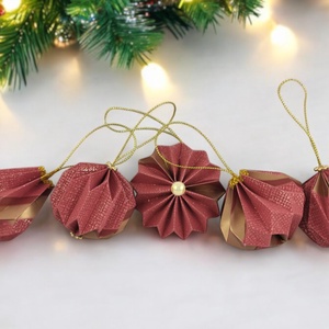 Origami karácsonyfadíszek bordó és arany színben  10 darabos kézzel készített szett LNTPS002 - karácsony - karácsonyi lakásdekoráció - karácsonyfadíszek - Meska.hu