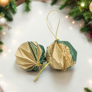 10 darabos arany, zöld színű karácsonyfadísz szett LNTZK006, Karácsony, Karácsonyi lakásdekoráció, Karácsonyfadíszek, Papírművészet, MESKA