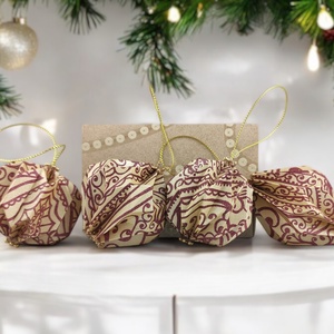 4 darabos beige, bordó karácsonyfadísz szett LNT04005 - karácsony - karácsonyi lakásdekoráció - karácsonyfadíszek - Meska.hu