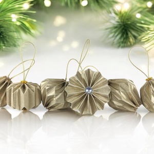 12 darabos pezsgőszínű karácsonyfadísz szett díszcsomagolásban LNTAR019, Karácsony, Karácsonyi lakásdekoráció, Karácsonyfadíszek, Papírművészet, MESKA