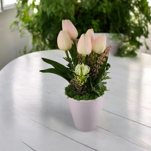 Púder rózsaszín tulipánok lila kaspóban TUG560RSLI - otthon & életmód - dekoráció - virágdísz és tartó - csokor & virágdísz - Meska.hu