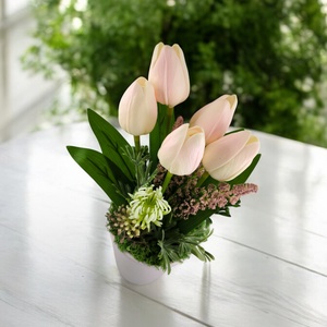 Púder rózsaszín tulipánok lila kaspóban TUG560RSLI - otthon & életmód - dekoráció - virágdísz és tartó - csokor & virágdísz - Meska.hu
