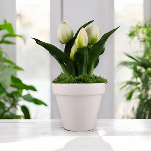 Élethű fehér tulipánok kaspóban TUE527FH - otthon & életmód - dekoráció - virágdísz és tartó - csokor & virágdísz - Meska.hu