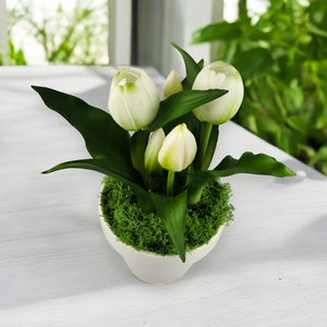 Élethű fehér tulipánok kaspóban TUE527FH - otthon & életmód - dekoráció - virágdísz és tartó - csokor & virágdísz - Meska.hu