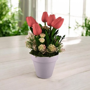 Piros tulipánok dús tavaszi virágágyon TUG563PS - otthon & életmód - dekoráció - virágdísz és tartó - csokor & virágdísz - Meska.hu